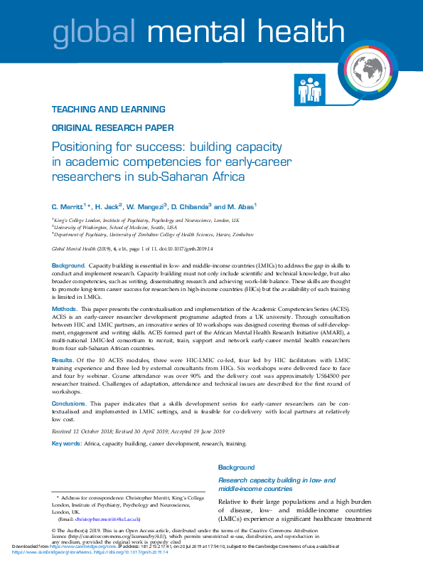 (PDF) Positioning for success: building capacity in academic ...