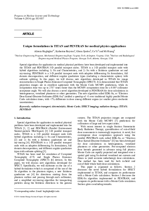 (PDF) Unique formulations in TITAN and PENTRAN for medical physics ...
