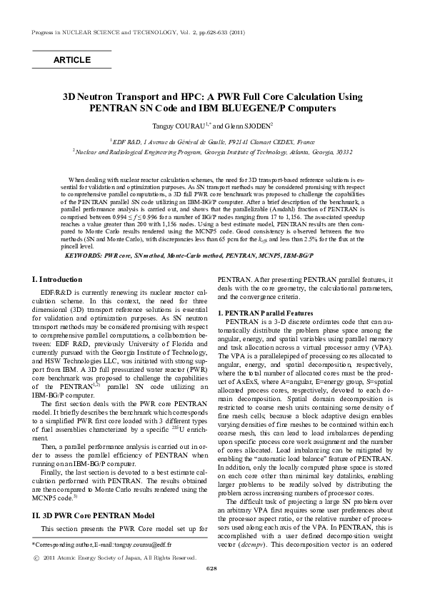 (PDF) 3D Neutron Transport and HPC: A PWR Full Core Calculation Using ...