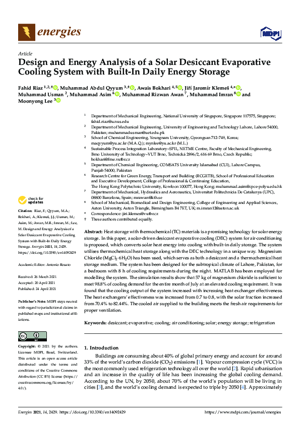 (PDF) Design and Energy Analysis of a Solar Desiccant Evaporative ...