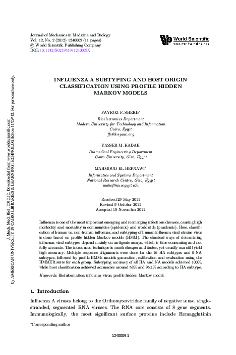 (PDF) Influenza a Subtyping and Host Origin Classification Using ...