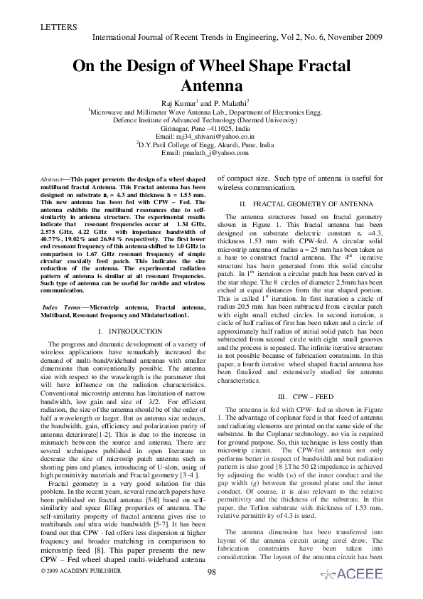 (PDF) On the design of wheel‐shaped fractal antenna