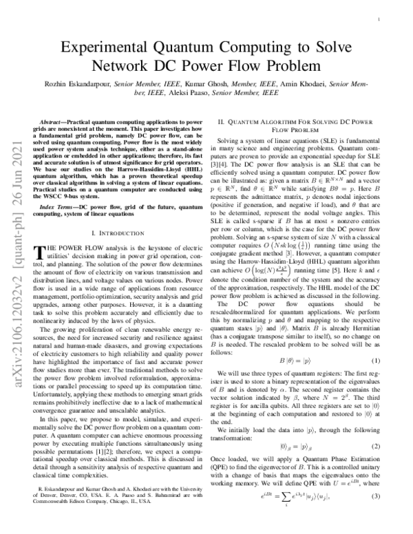 (PDF) Experimental Quantum Computing to Solve Network DC Power Flow Problem