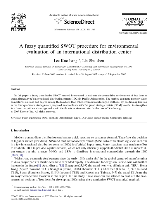 (PDF) A fuzzy quantified SWOT procedure for environmental evaluation of ...