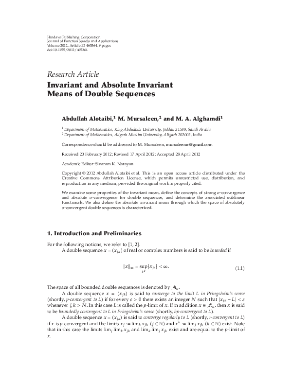 (PDF) Invariant and Absolute Invariant Means of Double Sequences