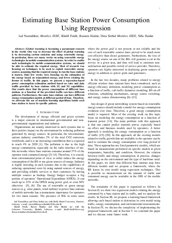 (PDF) Estimating Base Station Power Consumption Using Regression