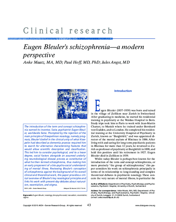 (PDF) Eugen Bleuler's schizophrenia—a modern perspective Paul Hoff