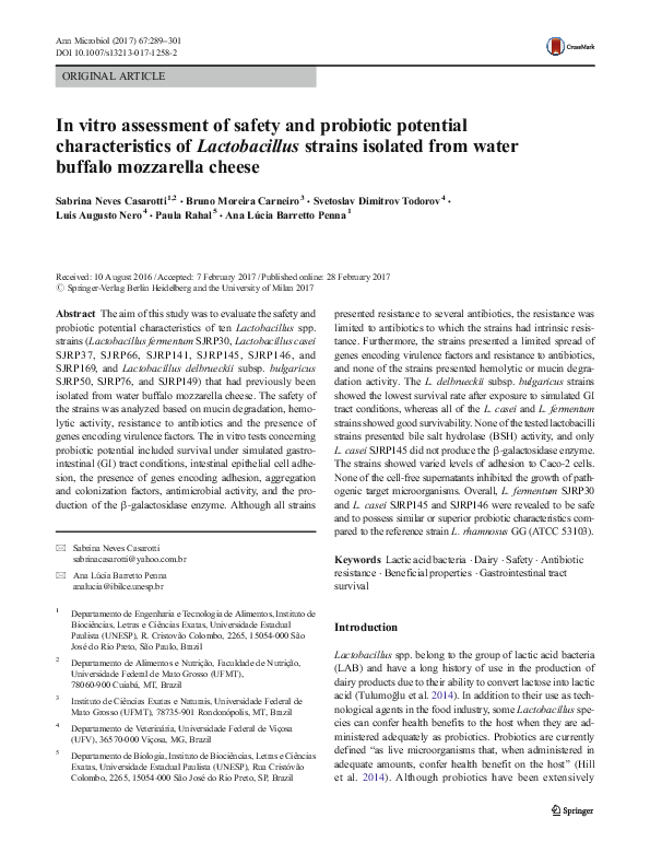 (PDF) In vitro assessment of safety and probiotic potential ...