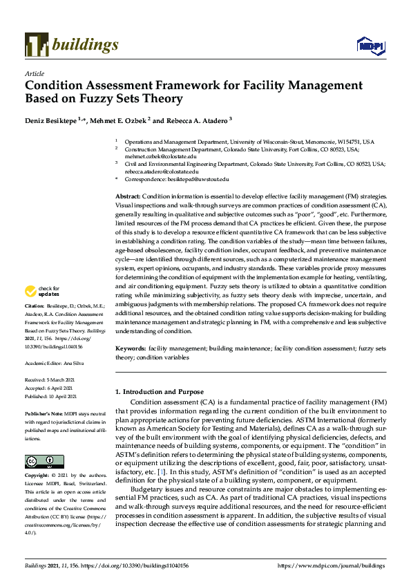 (PDF) Condition Assessment Framework for Facility Management Based on ...