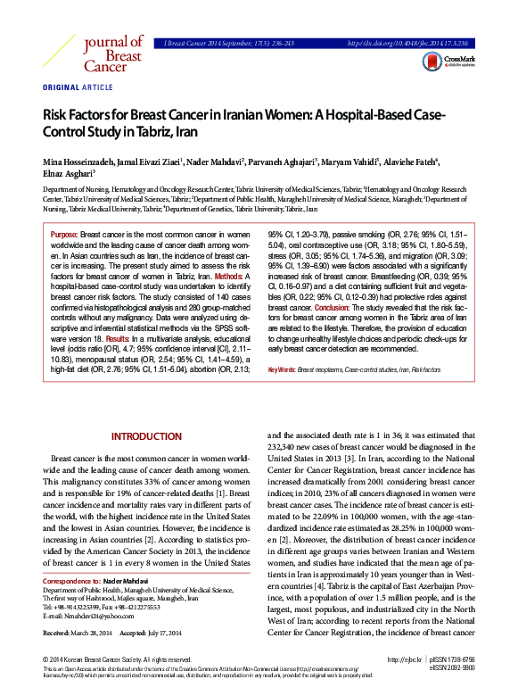 (PDF) Risk Factors for Breast Cancer in Iranian Women: A Hospital-Based ...