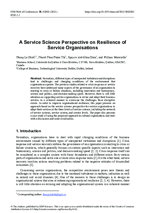 (PDF) A Service Science Perspective on Resilience of Service Organisations