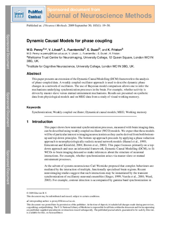 (PDF) Dynamic Causal Models for phase coupling