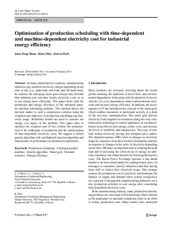 (PDF) Optimization of production scheduling with time-dependent and ...
