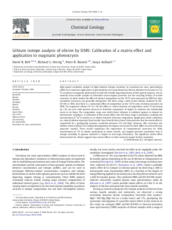 (PDF) Lithium isotope analysis of olivine by SIMS: Calibration of a ...