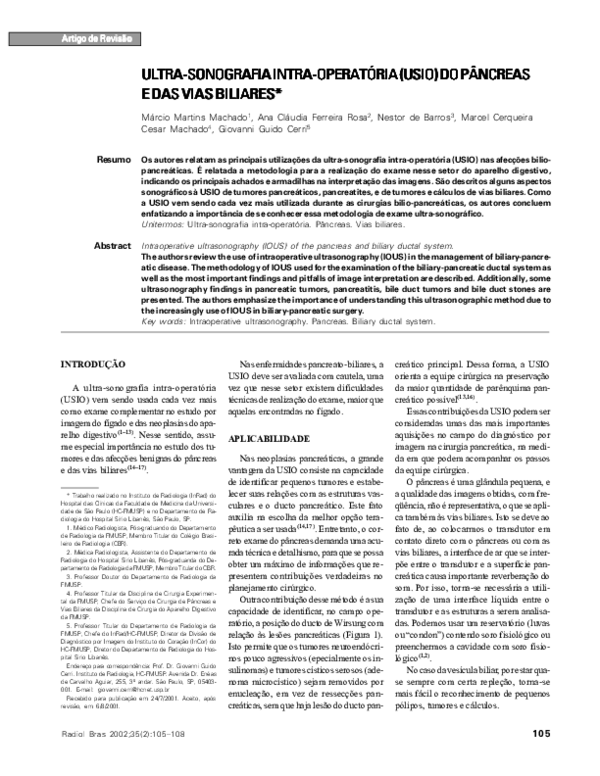 Ultra-sonografia intra-operatória (usio) do pâncreas e das vias biliares