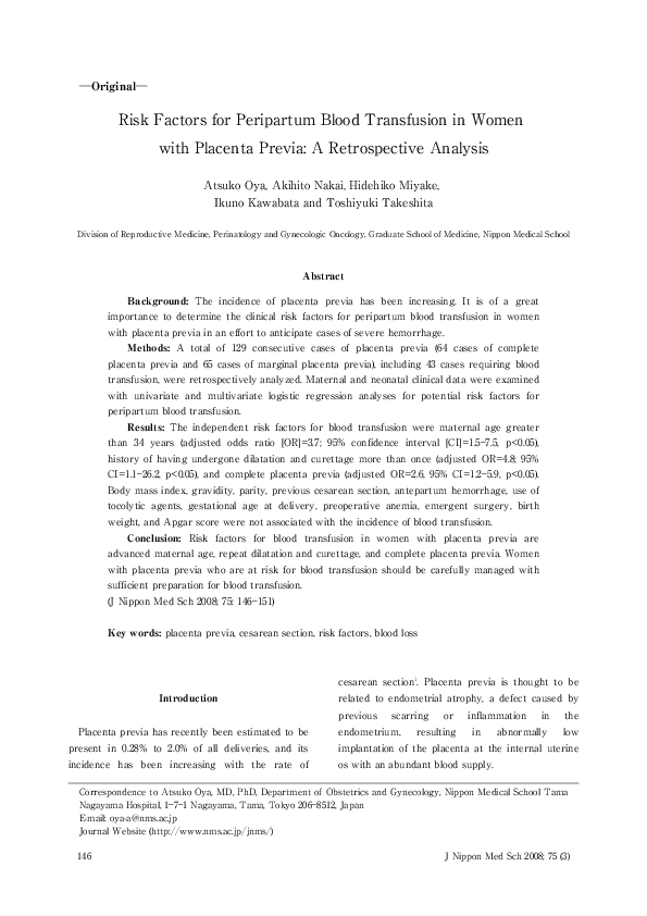 (PDF) Risk Factors for Peripartum Blood Transfusion in Women with ...