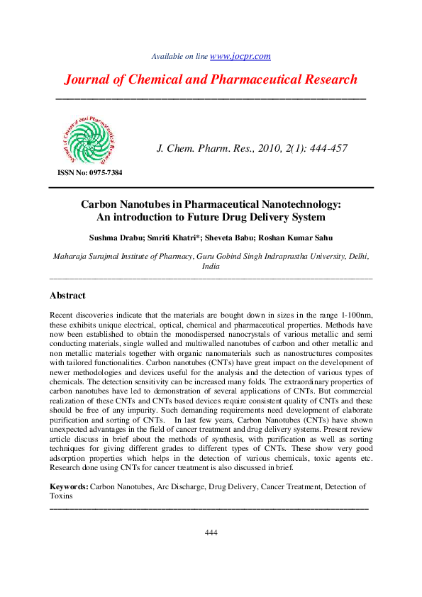 (PDF) Carbon Nanotubes in Pharmaceutical Nanotechnology: An ...