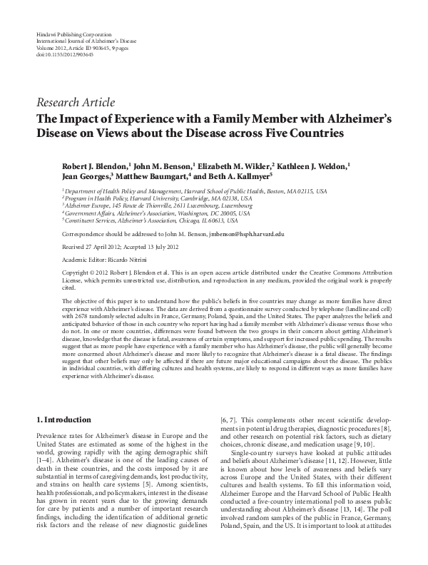 (PDF) The Impact of Experience with a Family Member with Alzheimer’s ...