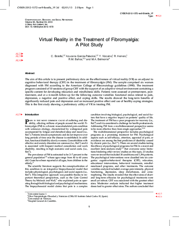 (PDF) Virtual Reality in the Treatment of Fibromyalgia: A Pilot Study