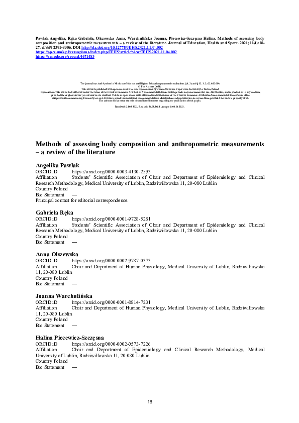 (PDF) Methods of assessing body composition and anthropometric ...