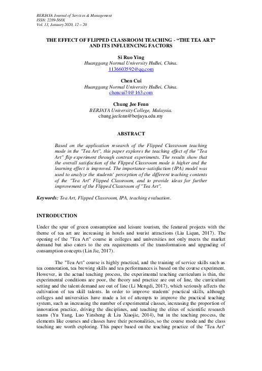 (PDF) The Effect of Flipped Classroom Teaching - "The Tea Art" and Its ...