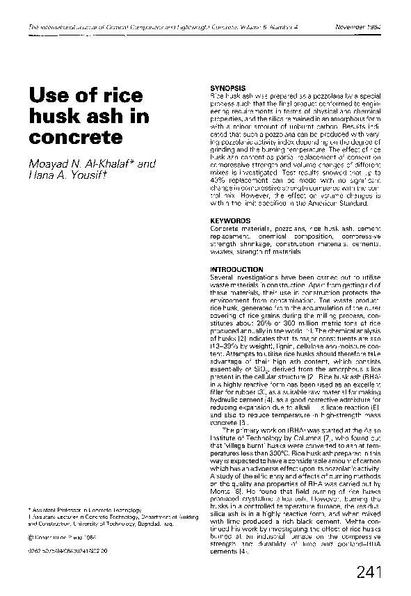 (PDF) Use of rice husk ash in concrete