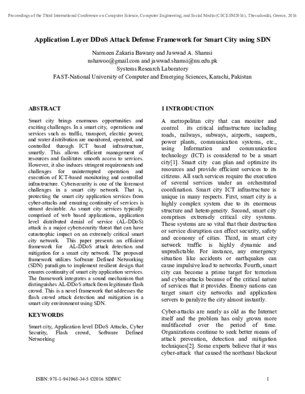 (PDF) Application Layer DDoS Attack Defense Framework for Smart City ...