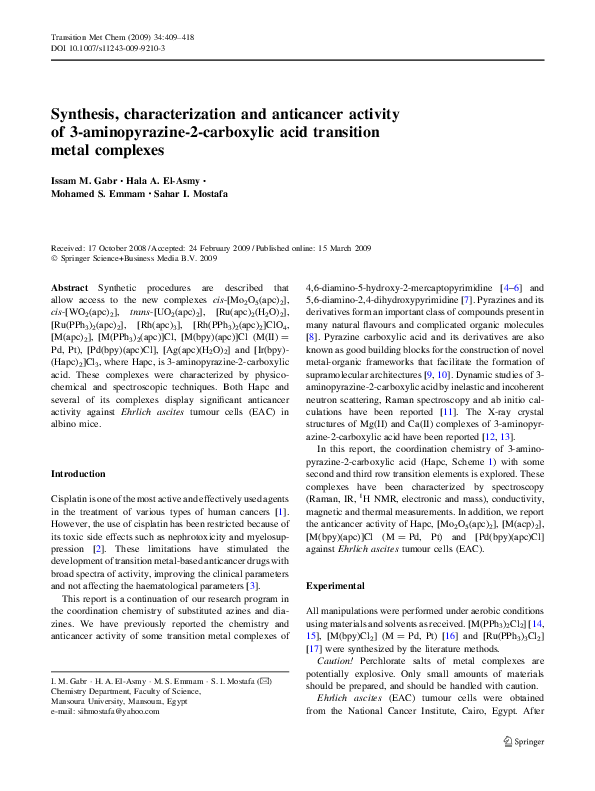 (PDF) Synthesis, characterization and anticancer activity of 3 ...