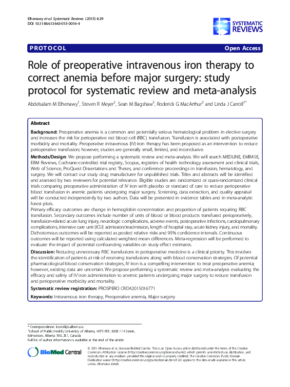 (PDF) Role of preoperative intravenous iron therapy to correct anemia ...