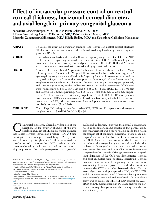 (PDF) Effect of intraocular pressure control on central corneal ...