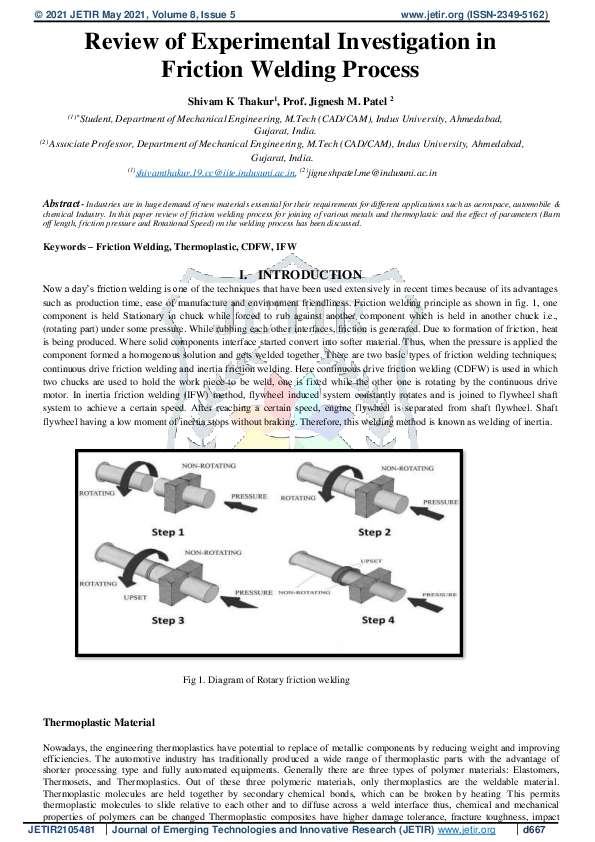 (PDF) Review of Experimental Investigation in Friction Welding Process