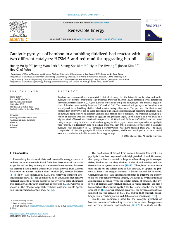 (PDF) Catalytic pyrolysis of bamboo in a bubbling fluidized-bed reactor ...
