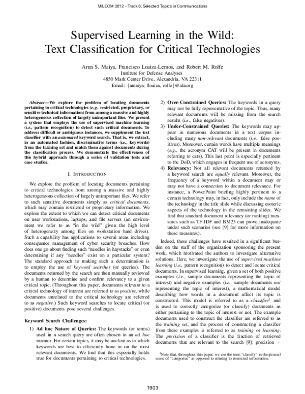 (PDF) Supervised learning in the wild: Text classification for critical ...