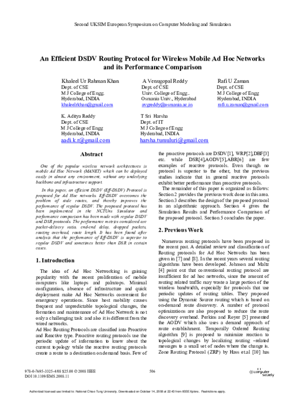 (PDF) An efficient DSDV routing protocol for wireless mobile ad hoc ...