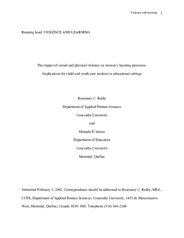 (PDF) The impact of sexual and physical violence on women's learning ...