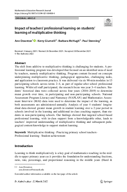 (PDF) Impact of teachers’ professional learning on students’ learning ...