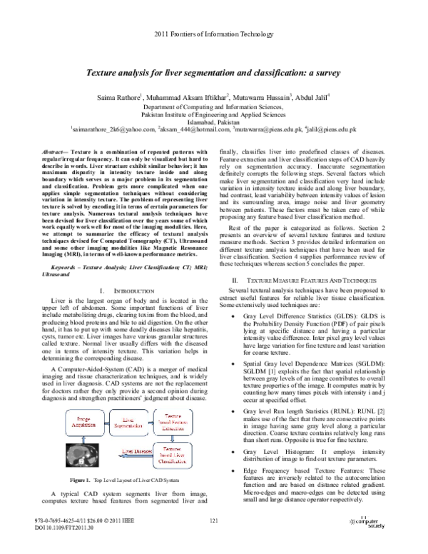 (PDF) Texture analysis for liver segmentation and classification: a survey