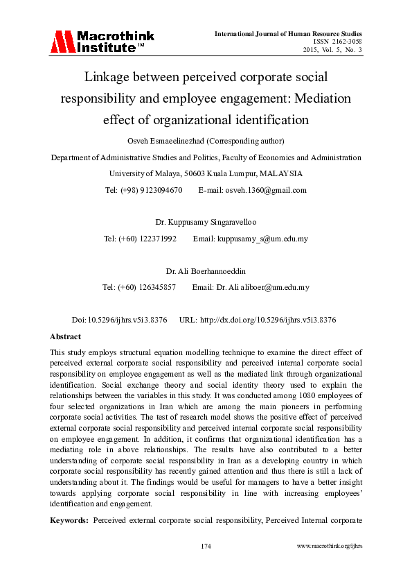 (PDF) Linkage between perceived corporate social responsibility and