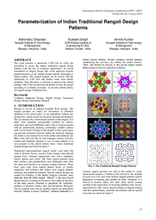 (PDF) Parameterization of Indian Traditional Rangoli Design Patterns
