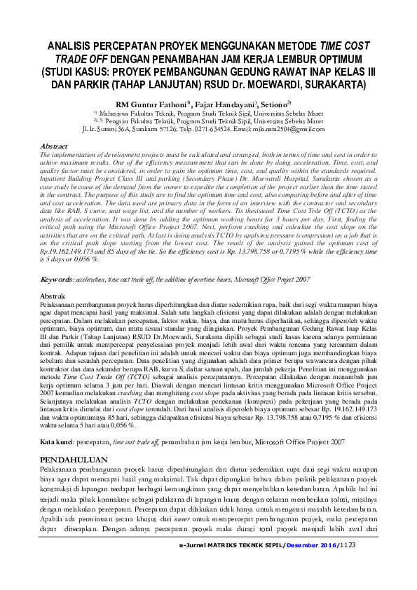 (PDF) Analisis Percepatan Proyek Menggunakan Metode Time Cost Trade Off ...