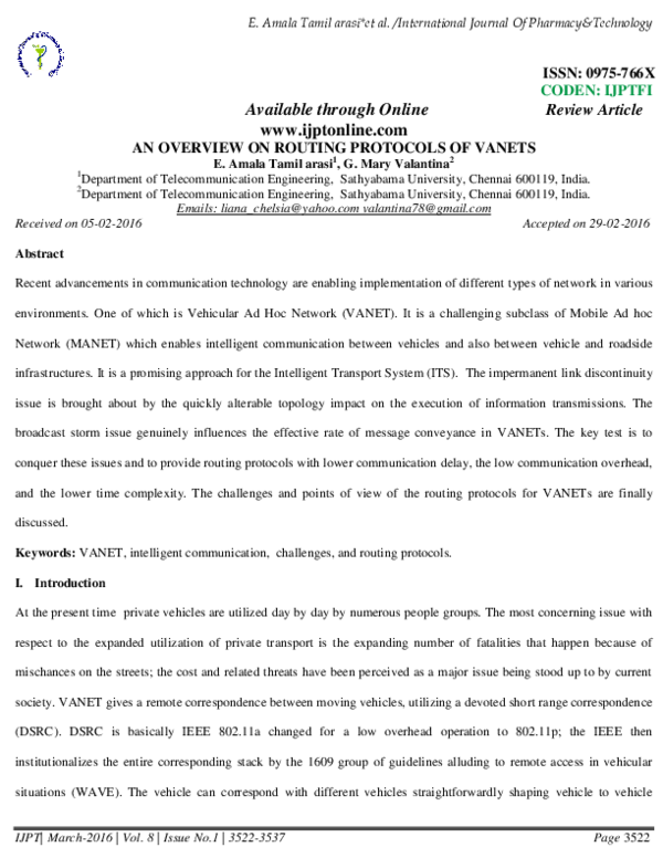 (PDF) An Overview on Routing Protocols of Vanets
