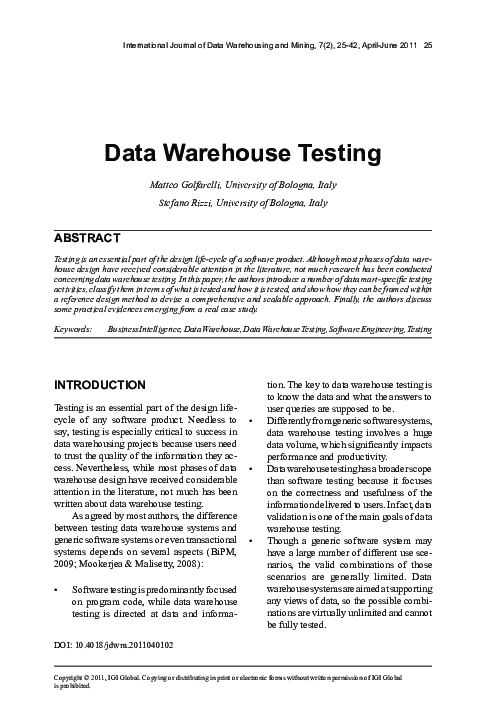 (PDF) Data warehouse testing