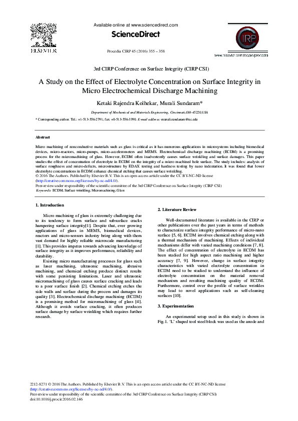 (PDF) A Study on the Effect of Electrolyte Concentration on Surface ...