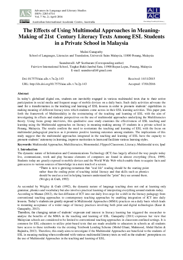 (PDF) The Effects of Using Multimodal Approaches in Meaning-Making of ...