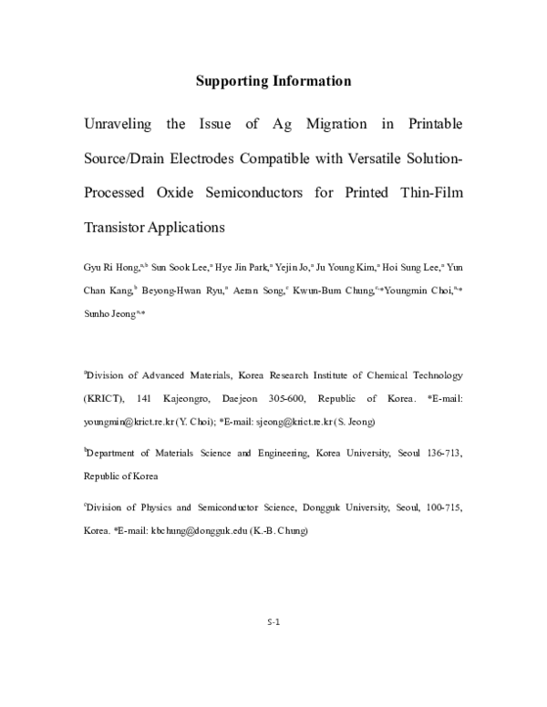(PDF) Unraveling the Issue of Ag Migration in Printable Source/Drain ...