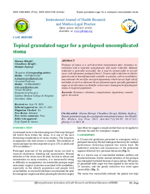 (PDF) Topical granulated sugar for a prolapsed uncomplicated stoma | Dr