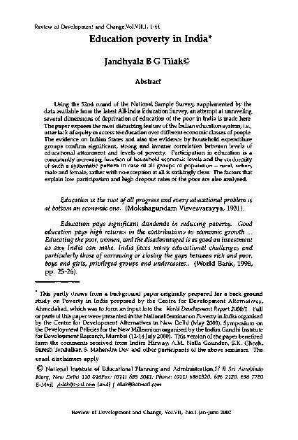 (PDF) Education poverty in India