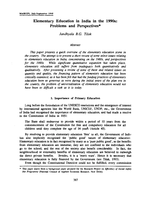(PDF) Elementary Education in India in the 1990s: Problems and ...