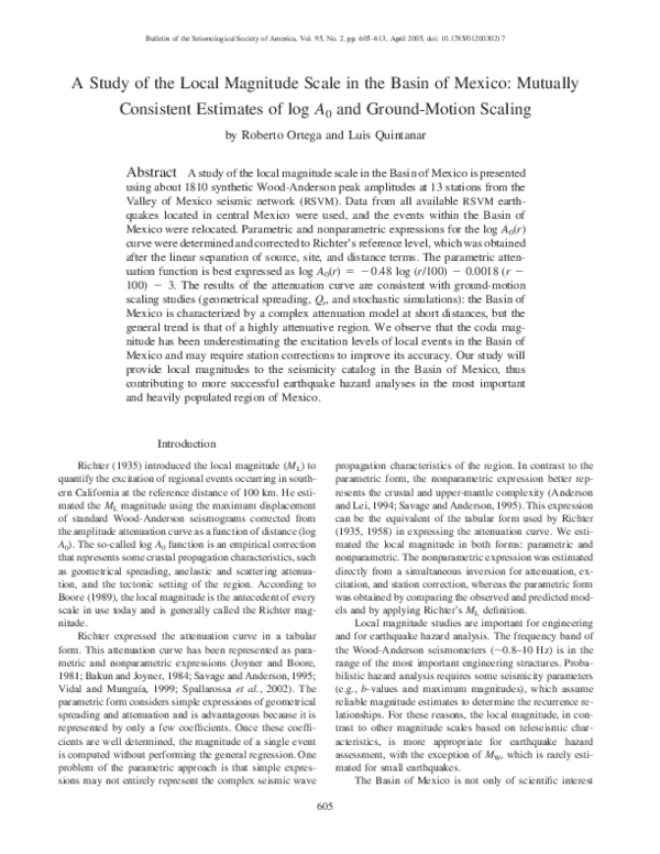 (PDF) A Study of the Local Magnitude Scale in the Basin of Mexico ...