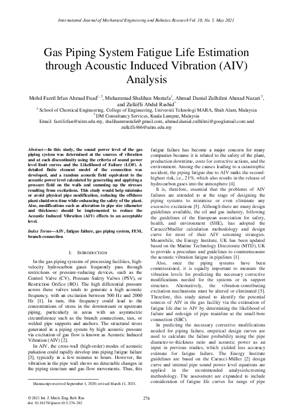 (PDF) Gas Piping System Fatigue Life Estimation through Acoustic ...